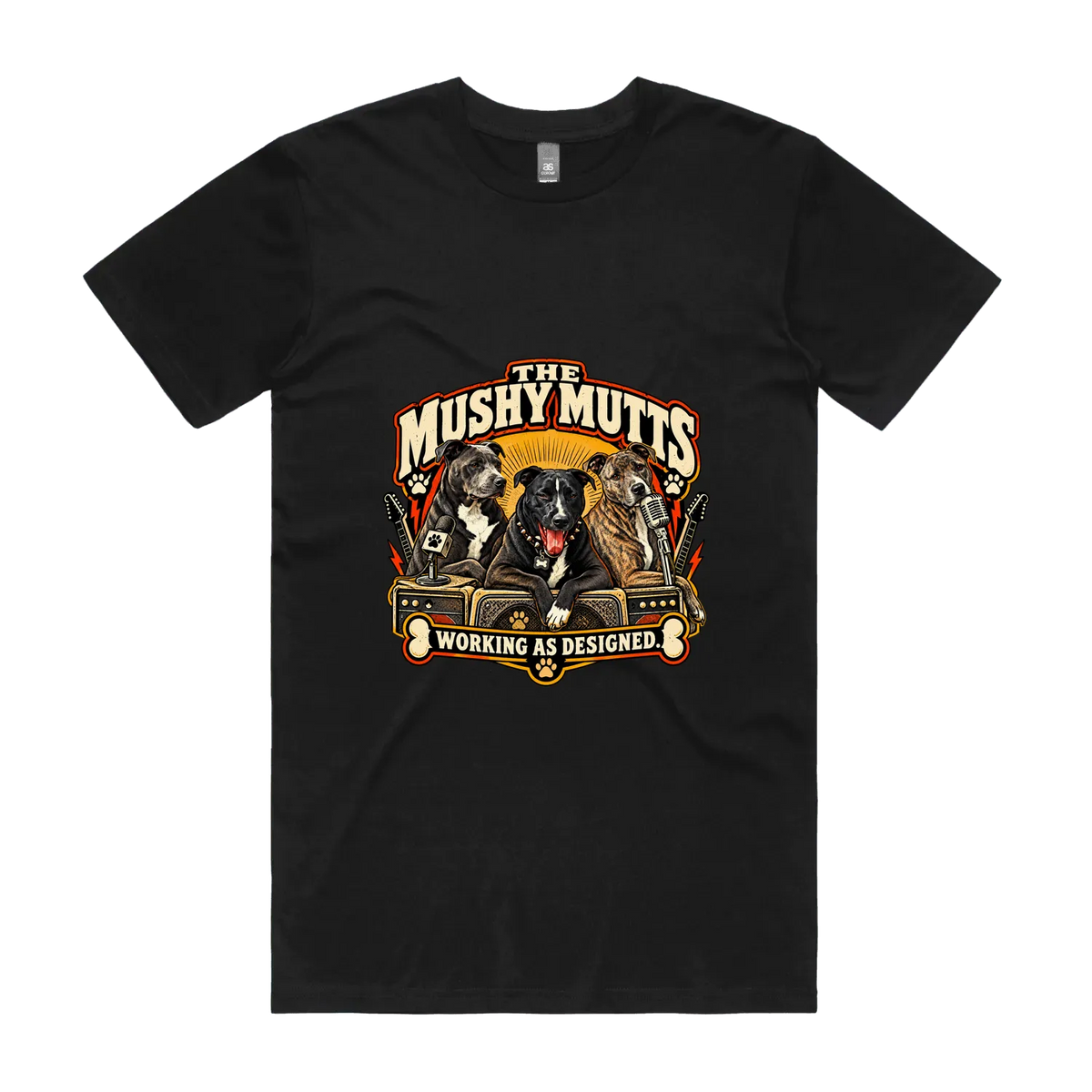The Mushy Mutts — Working as Designed black T-shirt