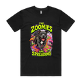 The Zoomies Are Spreading Staffy black T-shirt — centred front print